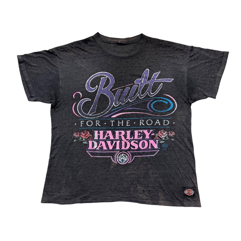 Vintage Harley Davidson Roses Biker Paper Thin Burnout T-Shirt Distressed 80s XL